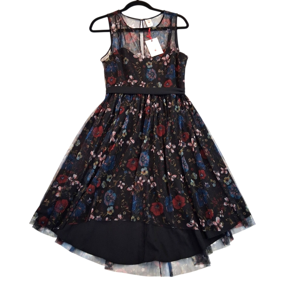 🆕LC Lauren Conrad Disney Snow White Enchanted Black Floral Dress Womens Size 10 - Picture 3 of 12